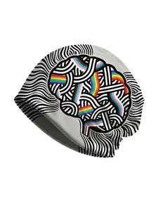 Rainbow-colored, Pride Month themed accessories, brain pattern, open-top beanie, outdoor cycling hiking sports cap, unisex, festival gift