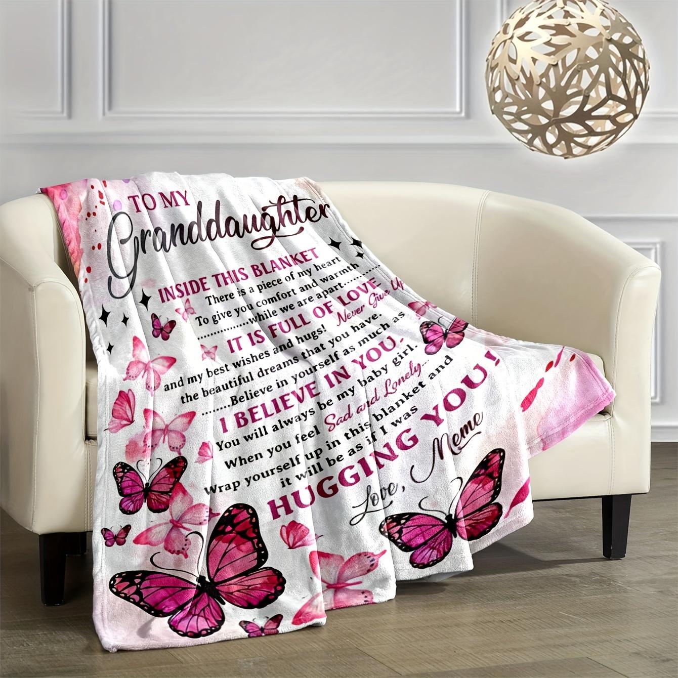 Butterfly Print Flannel Blanket - Soft 100% Polyester Cozy Throw for Grandma & Granddaughter, 280GSM Holiday Gift