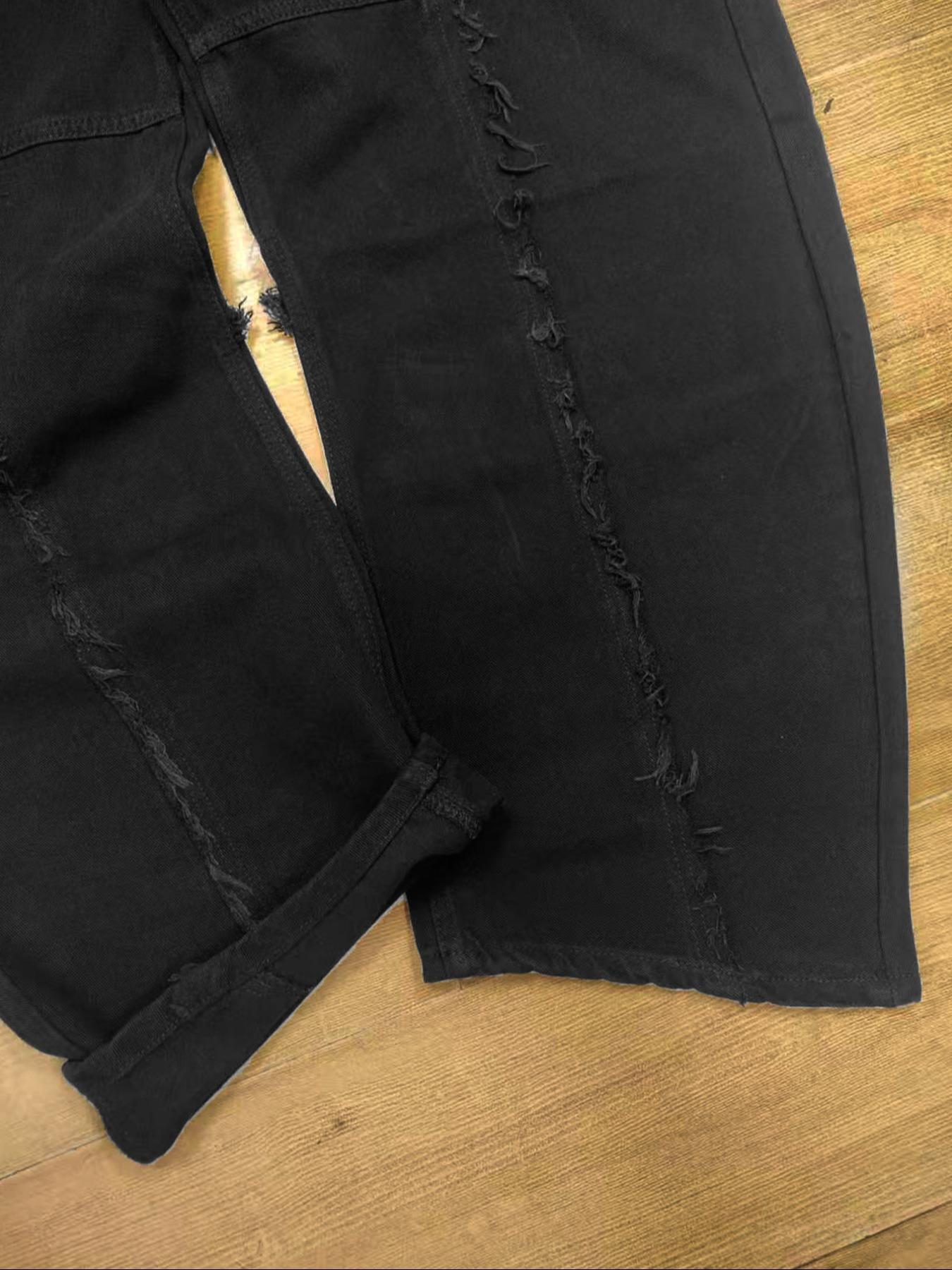 Men's Street Style Streetwear Raw Hem Jeans, Casual Comfy Denim Jeans for Daily Wear, Wide Leg Jeans Bottoms for Men