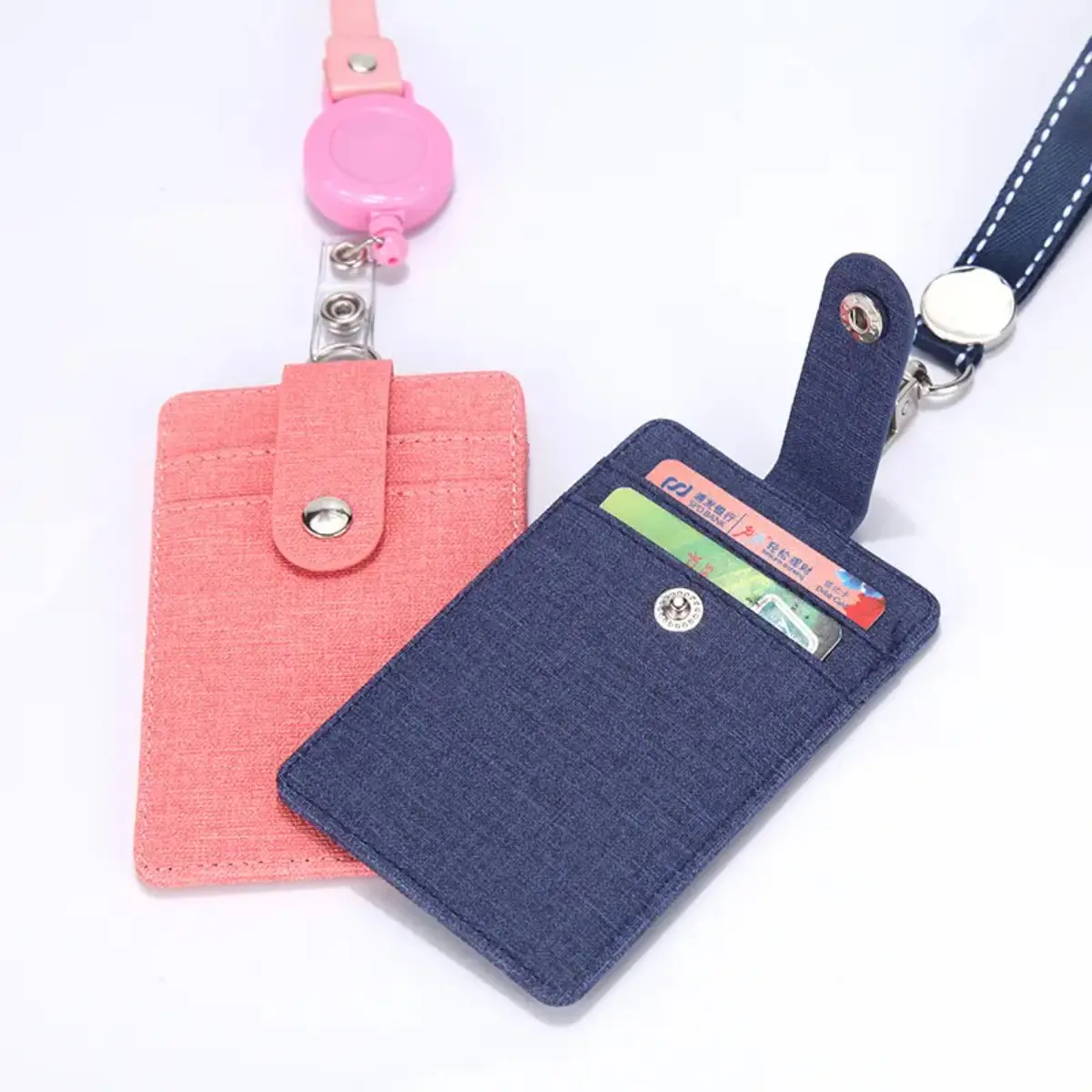 PU Leather ID Card Holder with Retractable Lanyard, Durable & Sturdy Clip, Adjustable Neck Strap, Extra Card Slot & Multi-Slot Design for Office Use