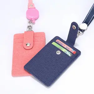 PU Leather ID Badge Holder with Retractable Lanyard – Multi-Slot Card Holder with Adjustable Neck Strap for Office & Work