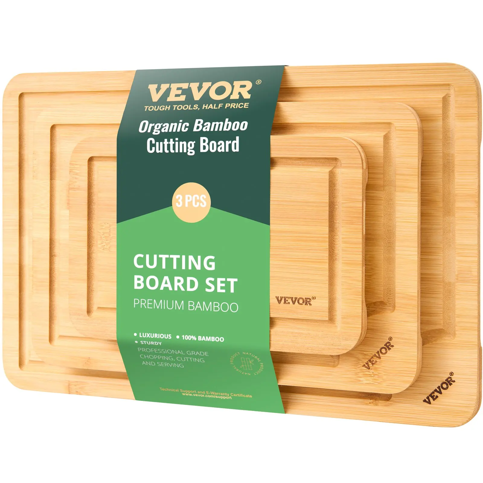 【DealsForYouDays】VEVOR Cutting Board, 3 Pieces, Premium Versatile Bamboo Cutting Board with Food-Grade Oil and Juice Groove, Sturdy Durable Chopping Board with Built-in Handle, Fit for Display, Chopping Serving
