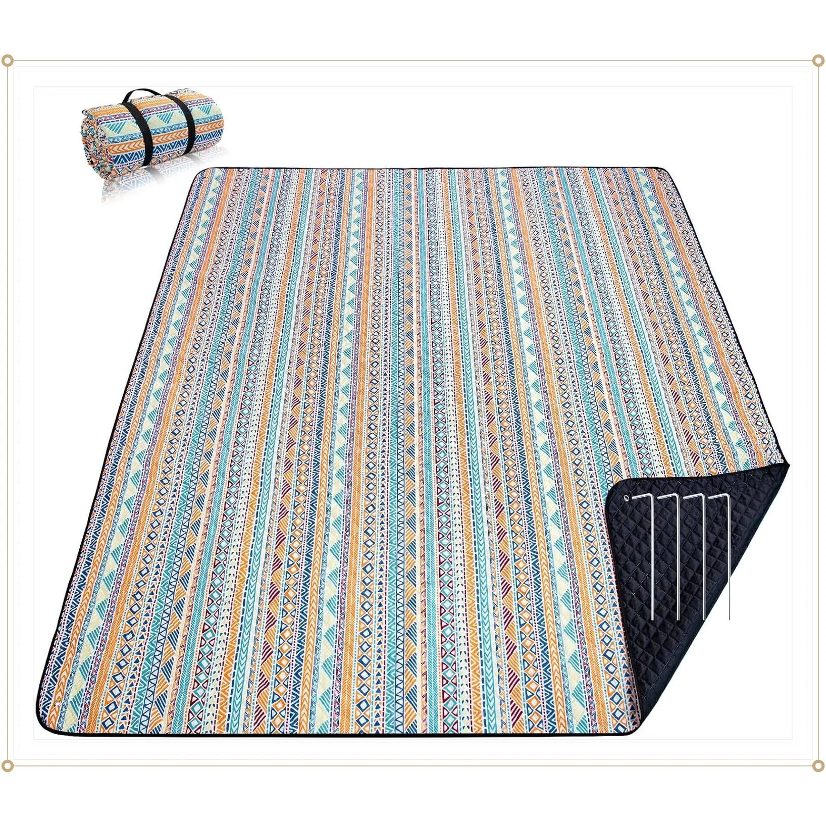 Extra Large Waterproof Picnic Blanket, Oversized 83x79" Sandproof Outdoor Beach Mat, 3-Layer Foldable for Camping, Hiking, Travel, Park, Concerts, Orange BohoGift