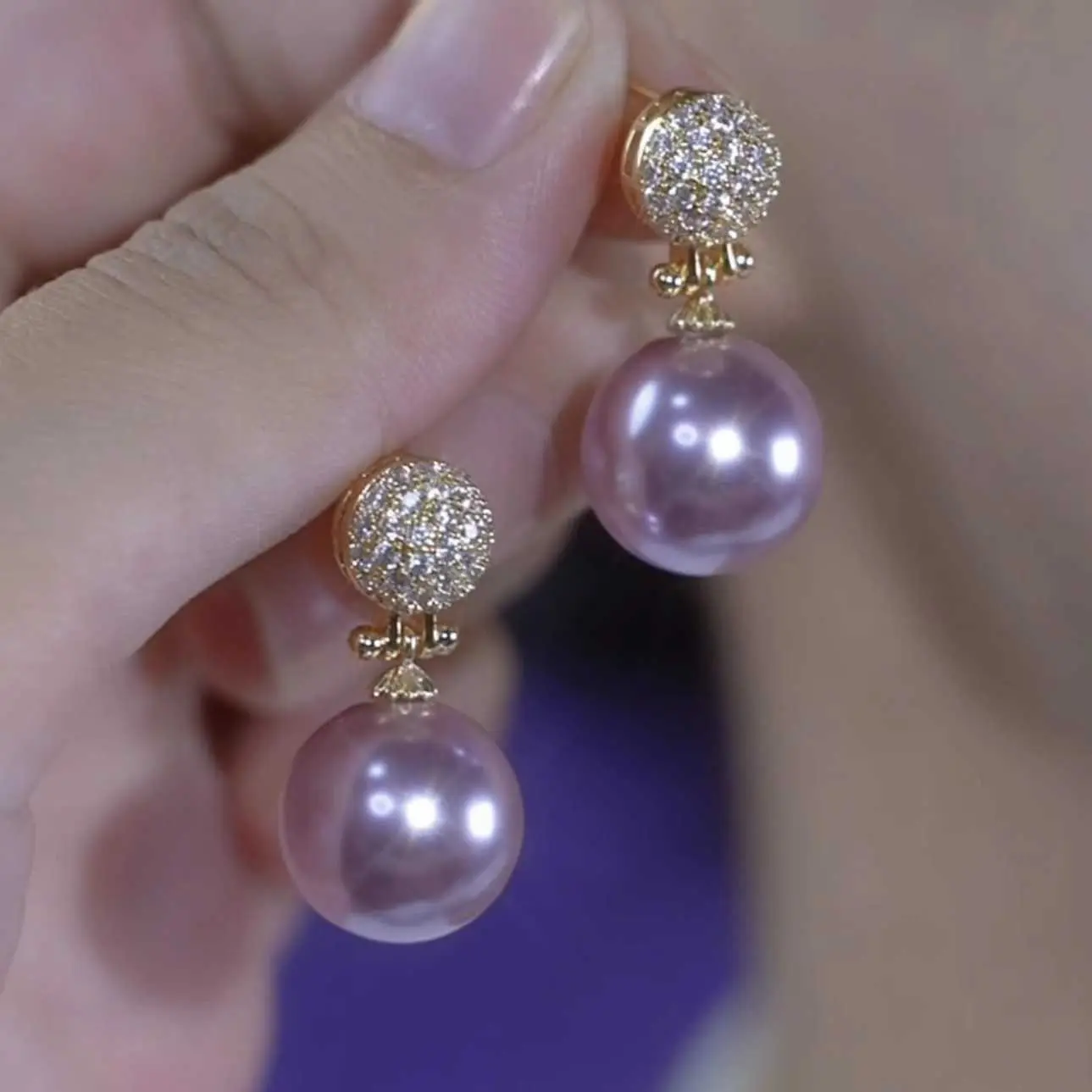 Purple Pearl Stud Earrings for Women Sophisticated Rhinestone-Studded Elegant Ear Jewelry 2024 Versatile Earrings DL260804E13