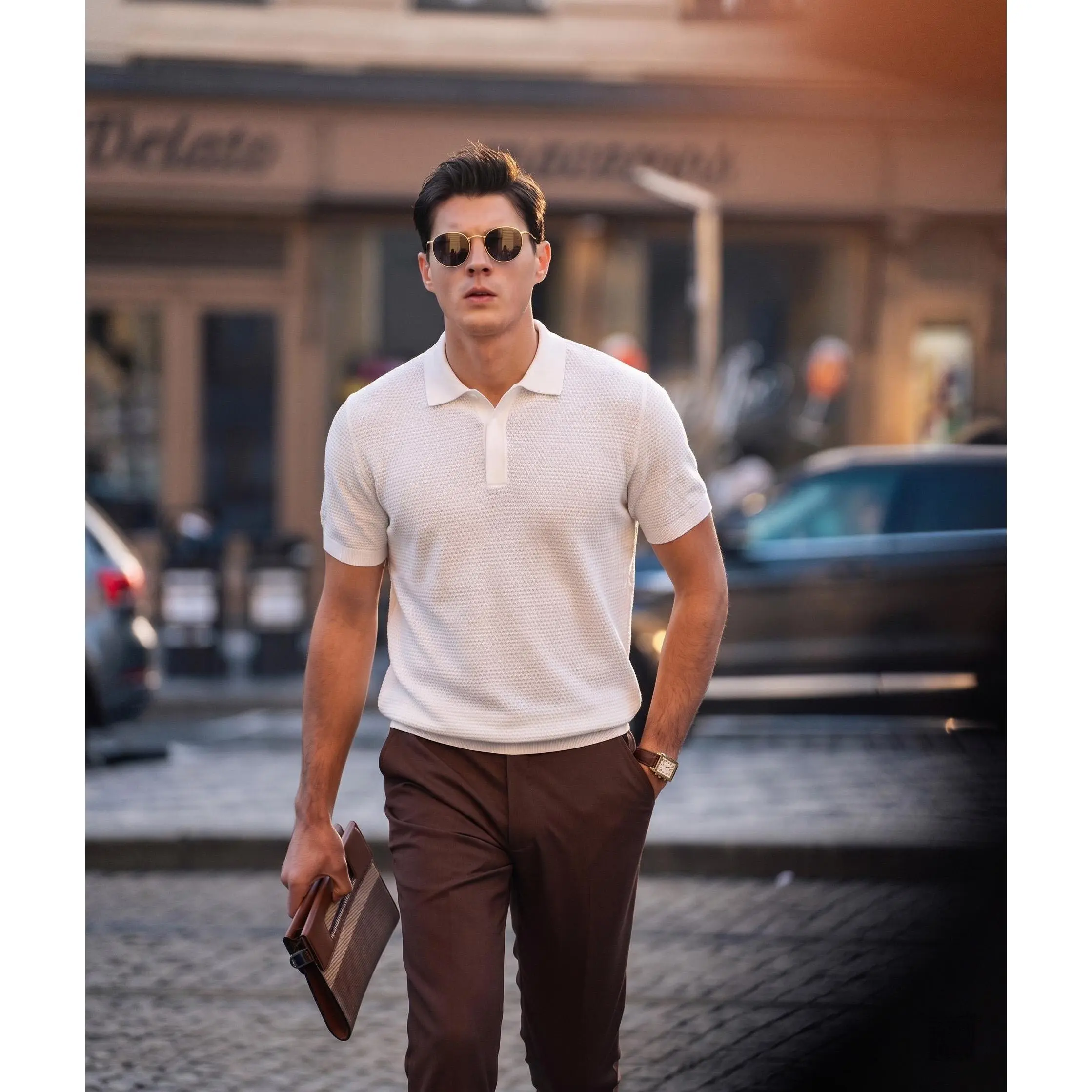 Boveme Men's Classic Solid Colors Short-Sleeve Polo Shirt - Breathable Cotton Blend Knit Tops, Ribbed Trim, Hem, Cuff Hold, Regular Fit, Preppy Casual Clothes