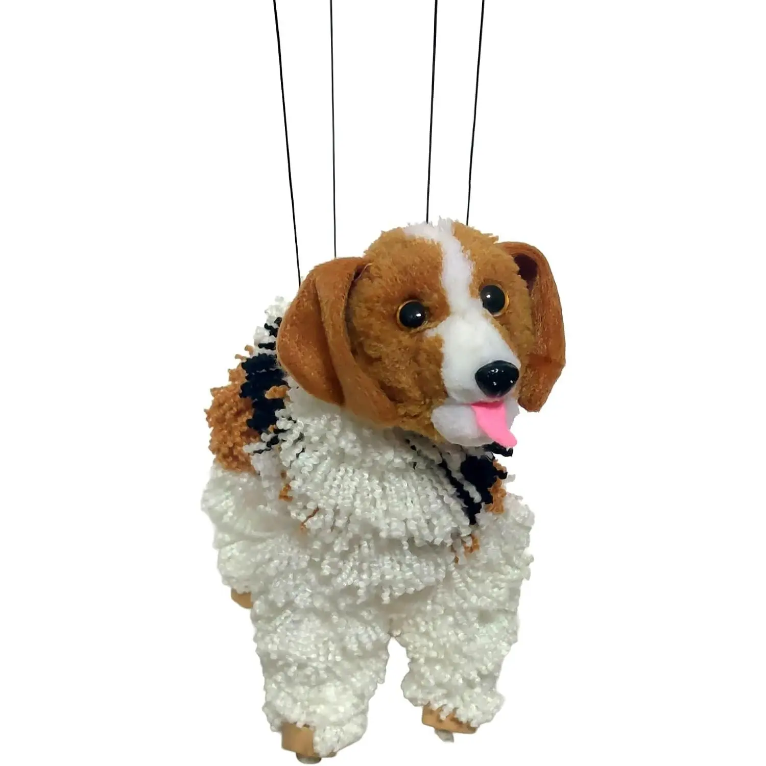 Beagle Marionette Puppet - Yarn Dog with Wooden Feet, Detachable Strings