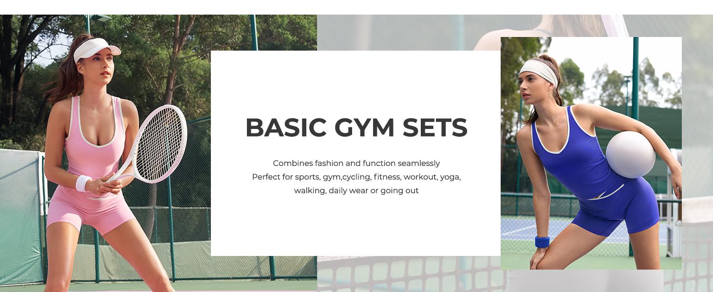 Women 2 Piece Workout Sets Built in Bra Yoga Tank Top High Waisted Tummy Control Biker Shorts