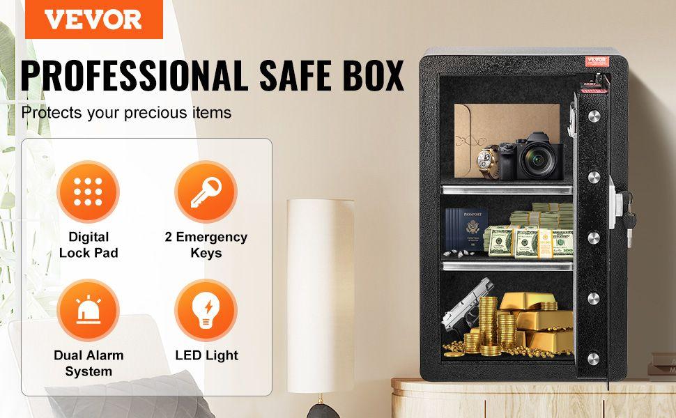 VEVOR Single Door 3.5 cu.ft Safe Box with Key Lock & Password LED Light Black,organize cash, passports, jewelry, gold, watches and documents
