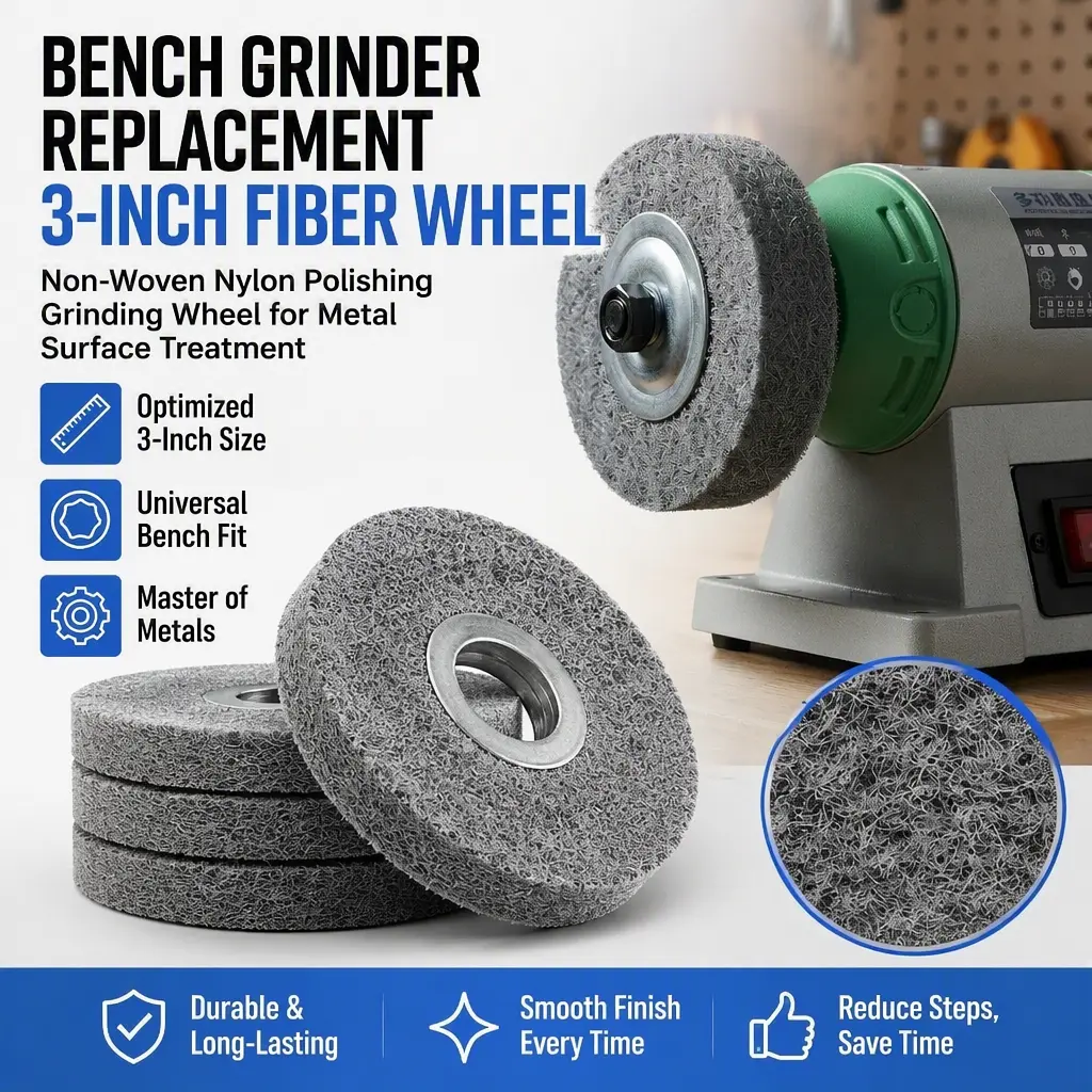 Non‑Woven Nylon Fiber Buffing Wheel, 3 Inch Grinding Polishing Wheel, Workshop Tool for Bench Grinder Metal Polishing