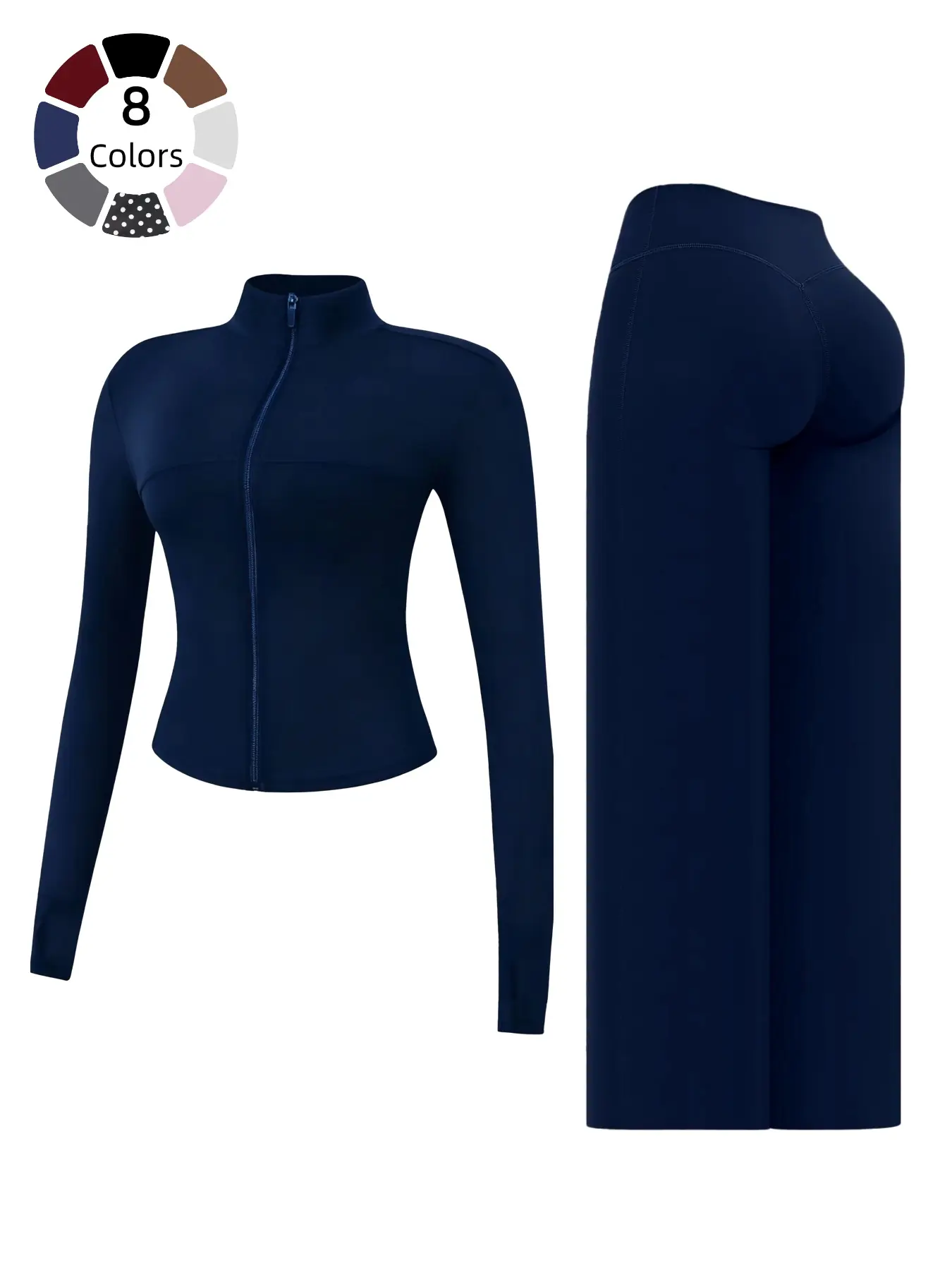 Pure Color Quick-Dry Yoga Set, Sporty Fitted Jacket + High Waist Pants, Breathable Comfort for All Seasons, Ideal for Gym & Daily Wear