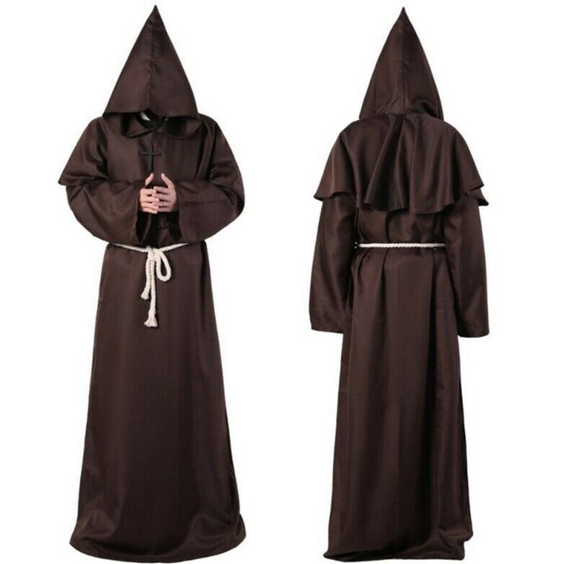 Monk Clothing Ancient Costume Medieval Monk Robe Wizard Clothing Priest Clothing Halloween Cos Costume for Men Women