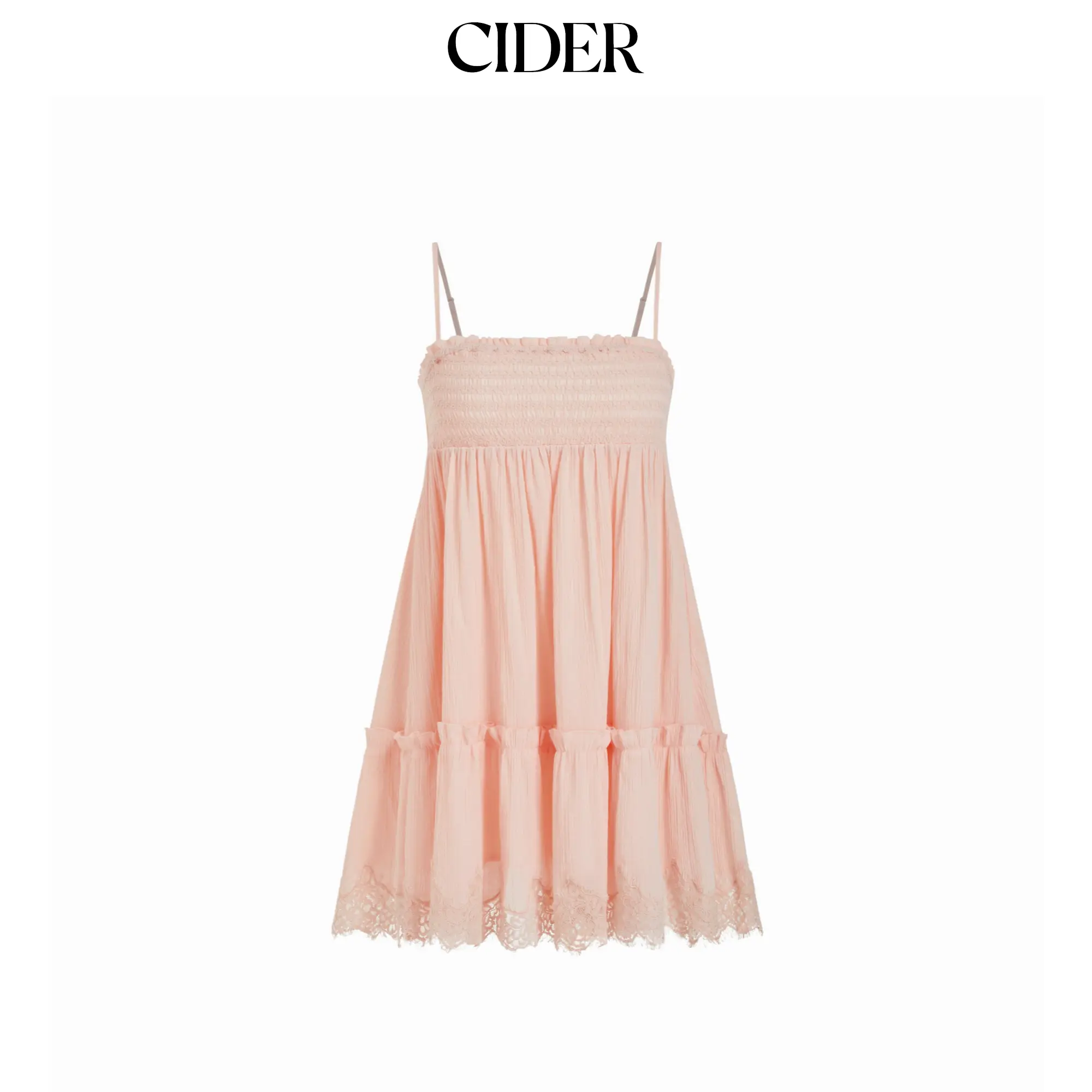 Cider Chiffon Lace Trim Smock Mini Dress SummerFinds