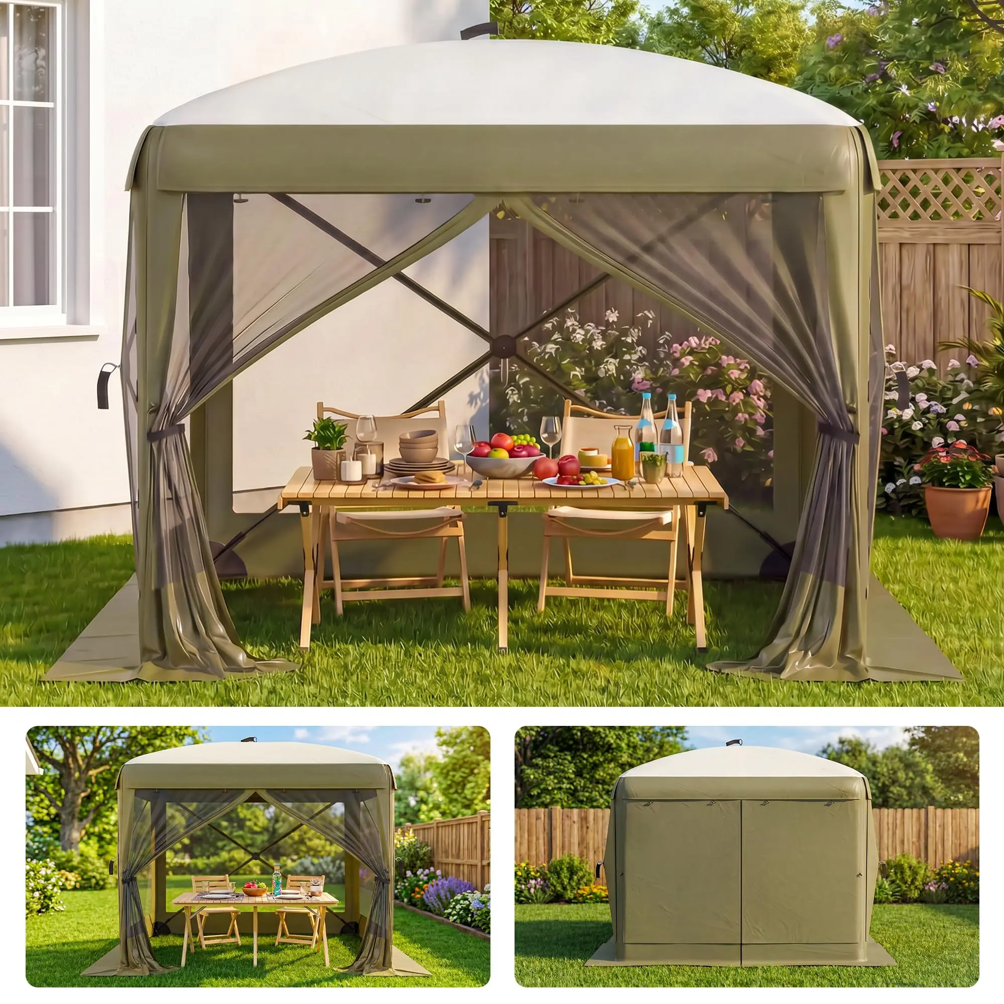 Quick Pop-up Shelter Screen Tent 8x8FT for Camping & Patio – Portable Hexagon Shelter with Mesh Panels – Collapsible Bug Protection – Enclosed Outdoor Canopy