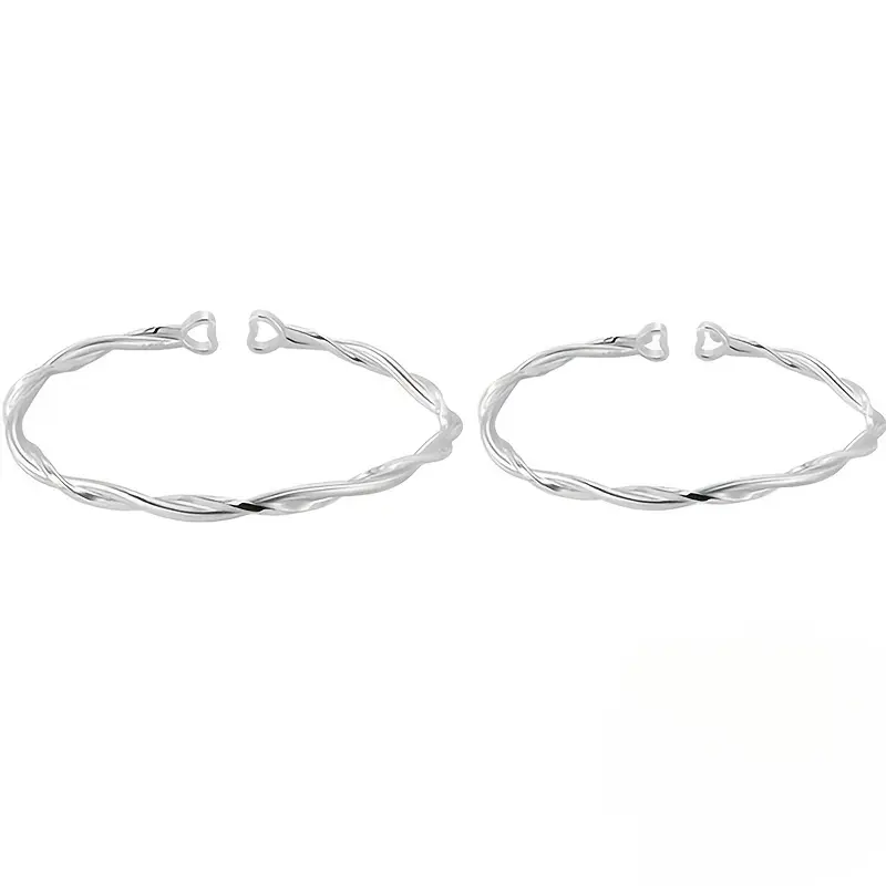 Two-piece set/S925 sterling silver openwork heart-shaped bracelet, adjustable couple's bracelet, the perfect Valentine's Day or anniversary gift for your partner, suitable for everyday wear.