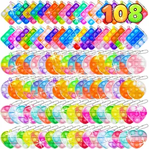 108 PCS Mini Pop Keychain Fidget Toys, 3 Shape Pop Fidgets Party Favors Kids Packs Sensory Stress Toys, Push Mini Pop Keychain Bulkfidget toys