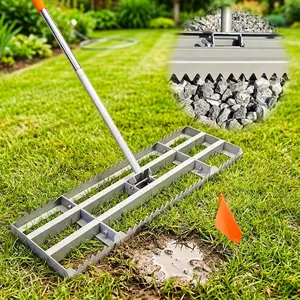 Lawn Leveling Rake, 2-in-1 Double-Sided Landscape Leveler with 20 Marking Flags for Low Spot, 30"x10" Heavy Duty Stainless Steel Flat & Serrated Side for Soil Sand Gravel, Yard Garden Golf Course