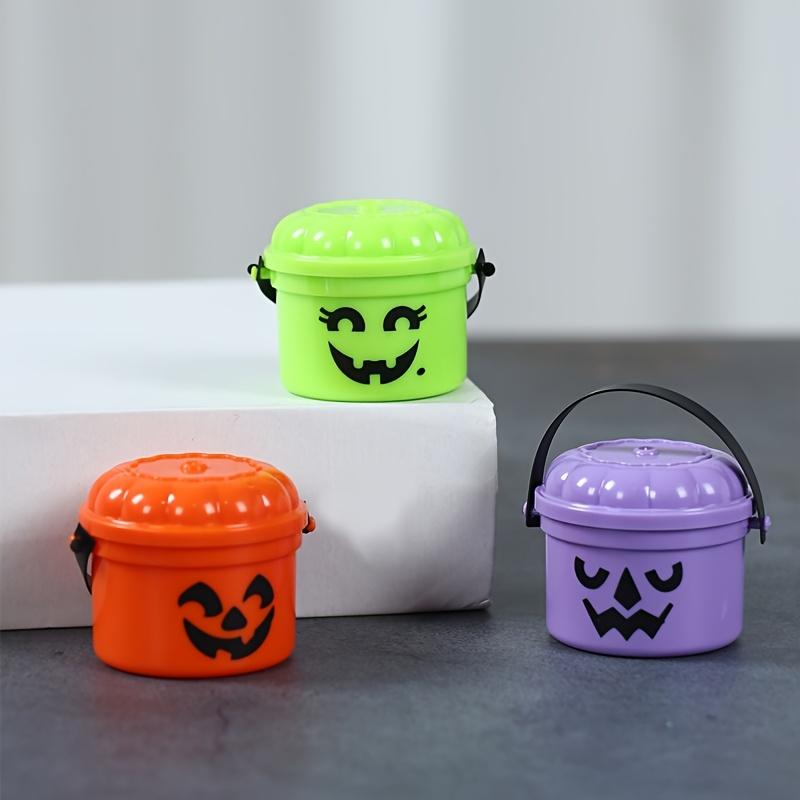 Mini Halloween Nostalgic Cute Plastic Buckets - Orange, Purple, White, Green with Jack-O'-Lantern Faces - Durable Water Buckets for Home Decor, Horror Party Supplies, Ghost Festival & Trick-or-Treat Celebrations, Playful Design, Party Favors Assortment
