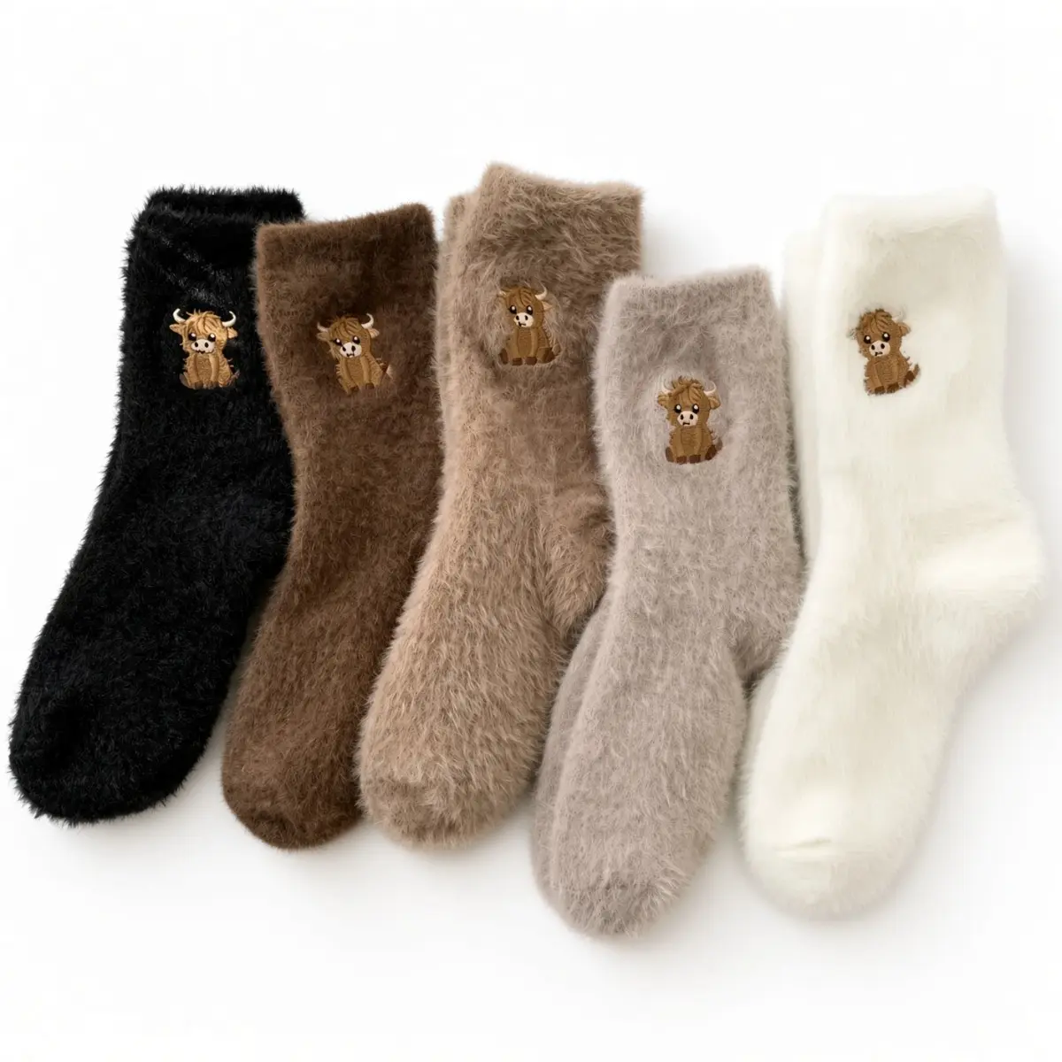 5-Pair Soft Plush Crew Socks for Women, Warm Fleece-Lined Calf Socks for Fall, Winter, Home, Bedroom, Casual Outfits and Everyday Comfort