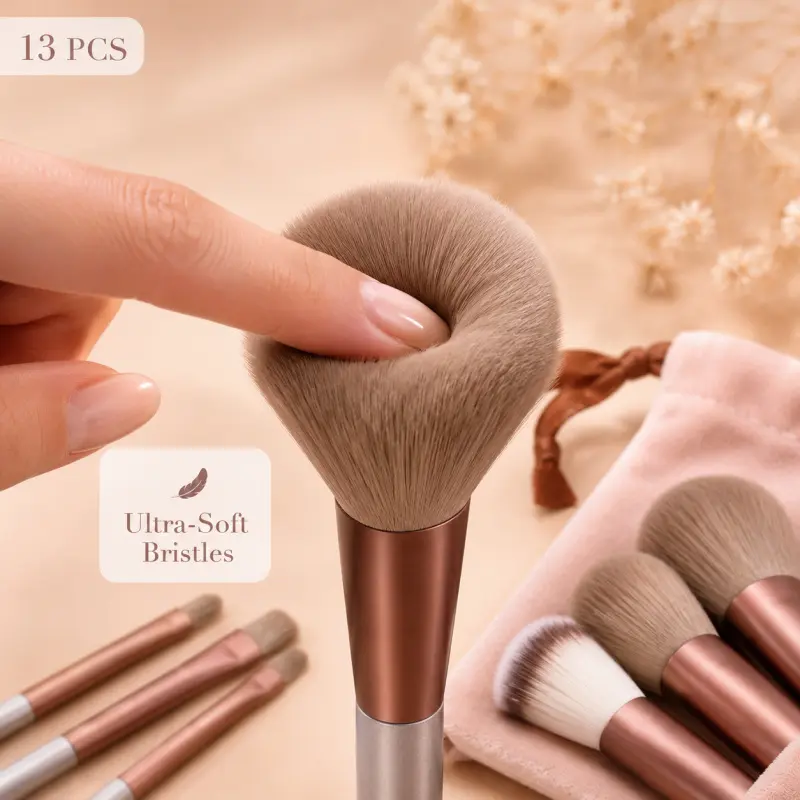 13pcs Soft Bristles Face Makeup Brush Set - Professional Blending Brushes for Foundation, Powder, Concealer, Ideal for Beginners, Face Makeup Brushes
