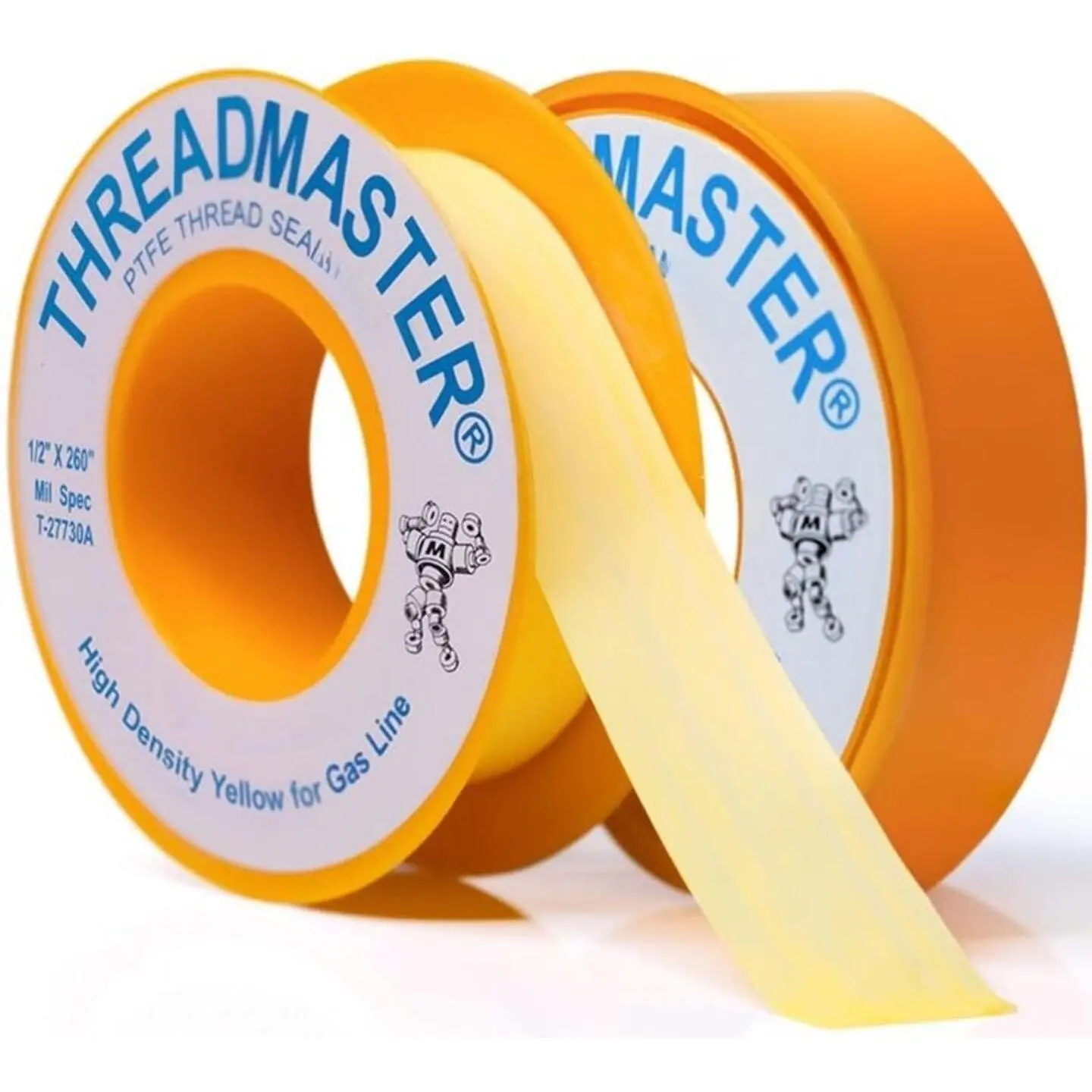 Yellow Gas Teflon Tape, Pipe Thread Sealant, 260" Length 1/2" Width, for ,  Gas, & , Pack of 2 (2)