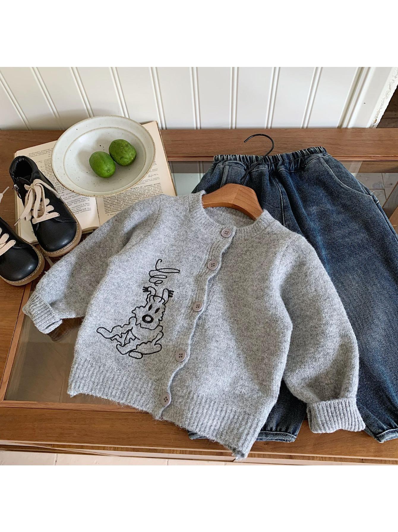 (New)Little Boys' Cozy Button- Sweater - Feature a Cute Stitched Puppy Detail, Soft Mid-Weight Knit for Fall and Winter, Perfect Easy-On Layer for Chilly Weather