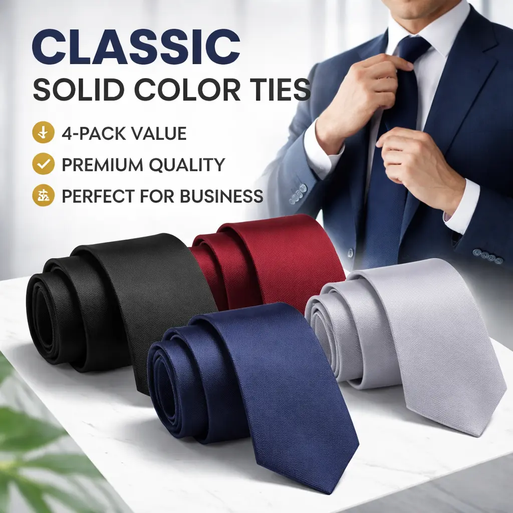 Men's Slim Fit Plain Ties 4-Pack - 2.35in Classic Width 58in Silk Skinny Ties, Casual Formal Wear for Business, Graduation - Ideal Gift for Male Professionals, 4Pcs