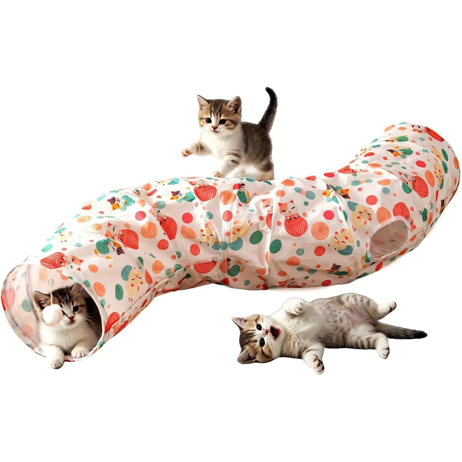 Tunnel with   Ball, Collapsible S Shape  Tunnel,  Tunnels for Indoor Cats, Foldable  Tunnel  Tube Toys for Bunny, Guinea Pig, Ferrets, Puppy