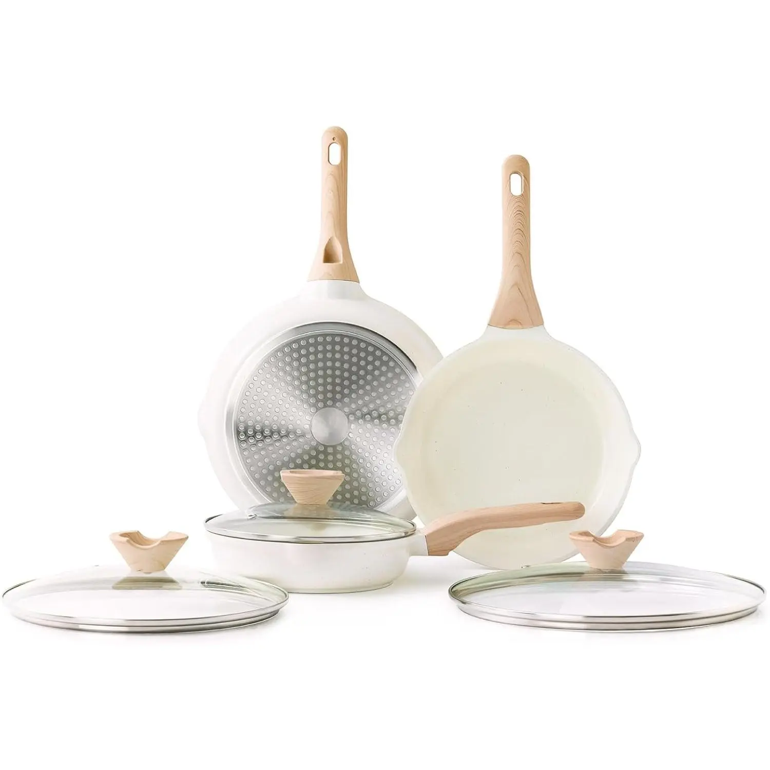 Ceramic Nonstick Frying Pan Skillet Set with Lid, 3 count Ceramic Pans for Cooking Non ,  Induction Cookware, Stay-Cool Handle, PFOA &  Free (8 Inch, 9.5 Inch, 11 Inch)