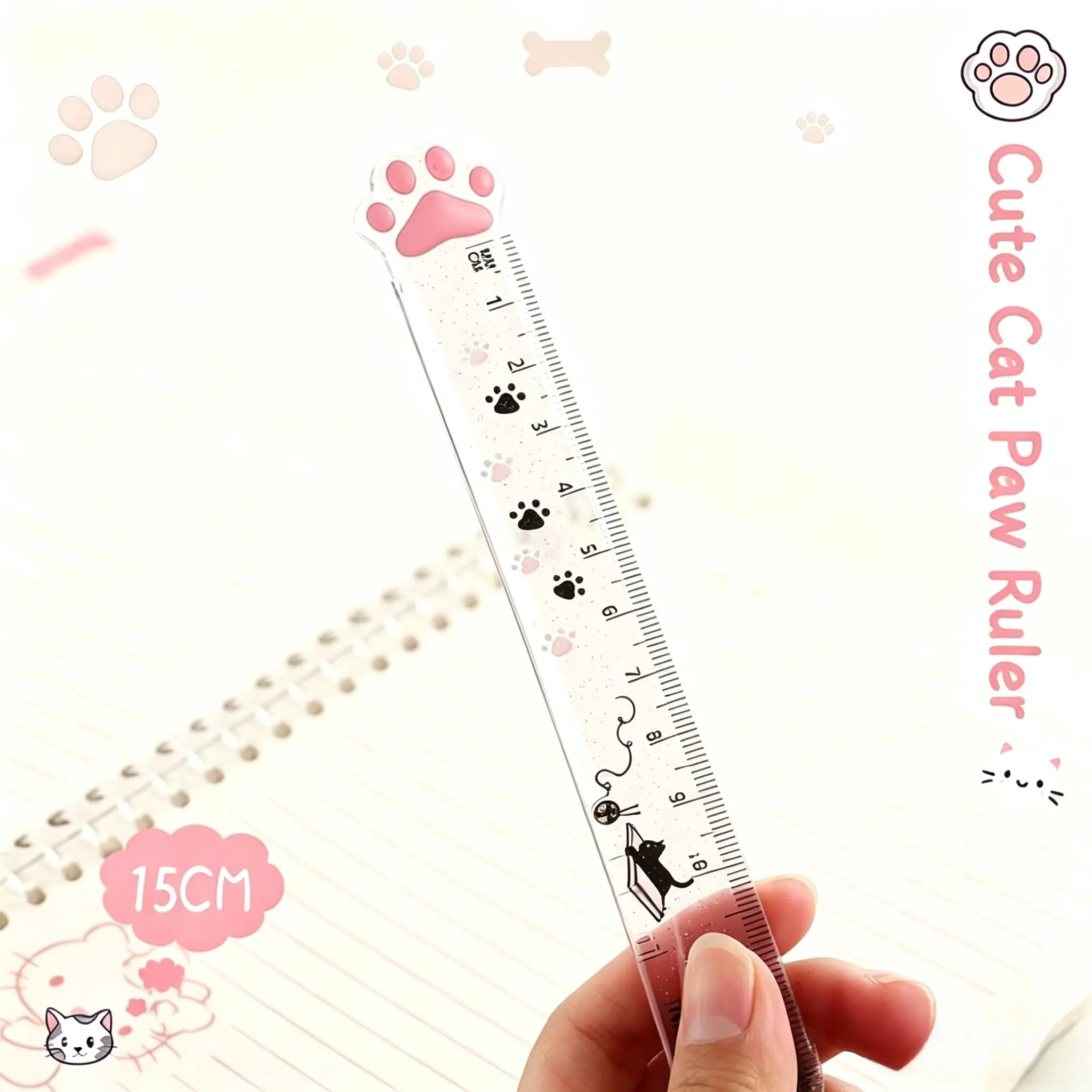 Cute Cat Paw Ruler, Portable Transparent Plastic Measuring Tool, Ideal for School, Home, Office, Student Gift, 1pcs