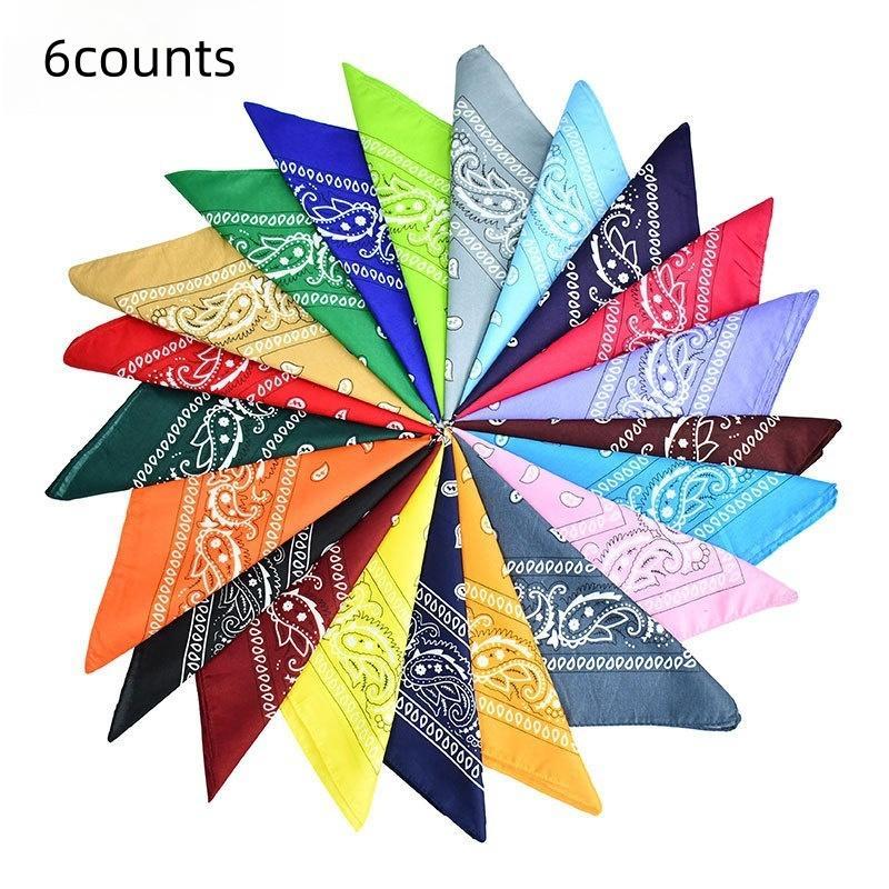 Random Color Bandana, 6 Counts/set Square Sports Headband, Versatile Hip Hop Style Headband for Outdoor Cycling Climbing, Sports & Outdoor Accessories
