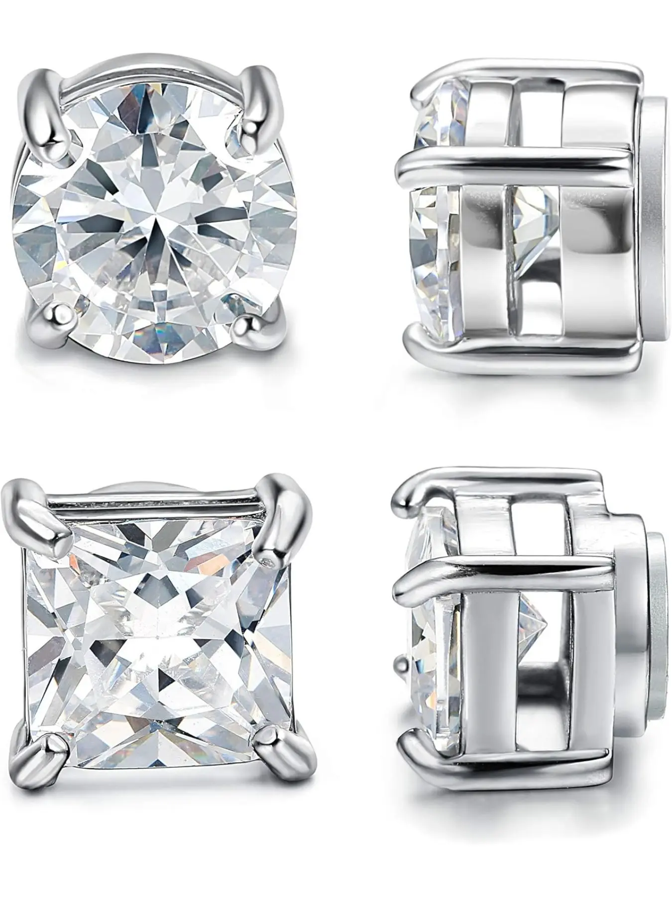 2 Pairs Stainless Steel CZ Magnetic Stud Earrings for Men Women Non-piercing Cubic Zirconia Studs Hypoallergenic 5-8MM acupressure patch Stud Earrings Set Non Pierced Earrings