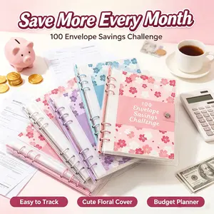 A6 Floral Sakura Cash Saving Organizer, 100 Envelopes, 6 Ring Loose Leaf, PVC Cash Pockets, Budget Tracker for Couples