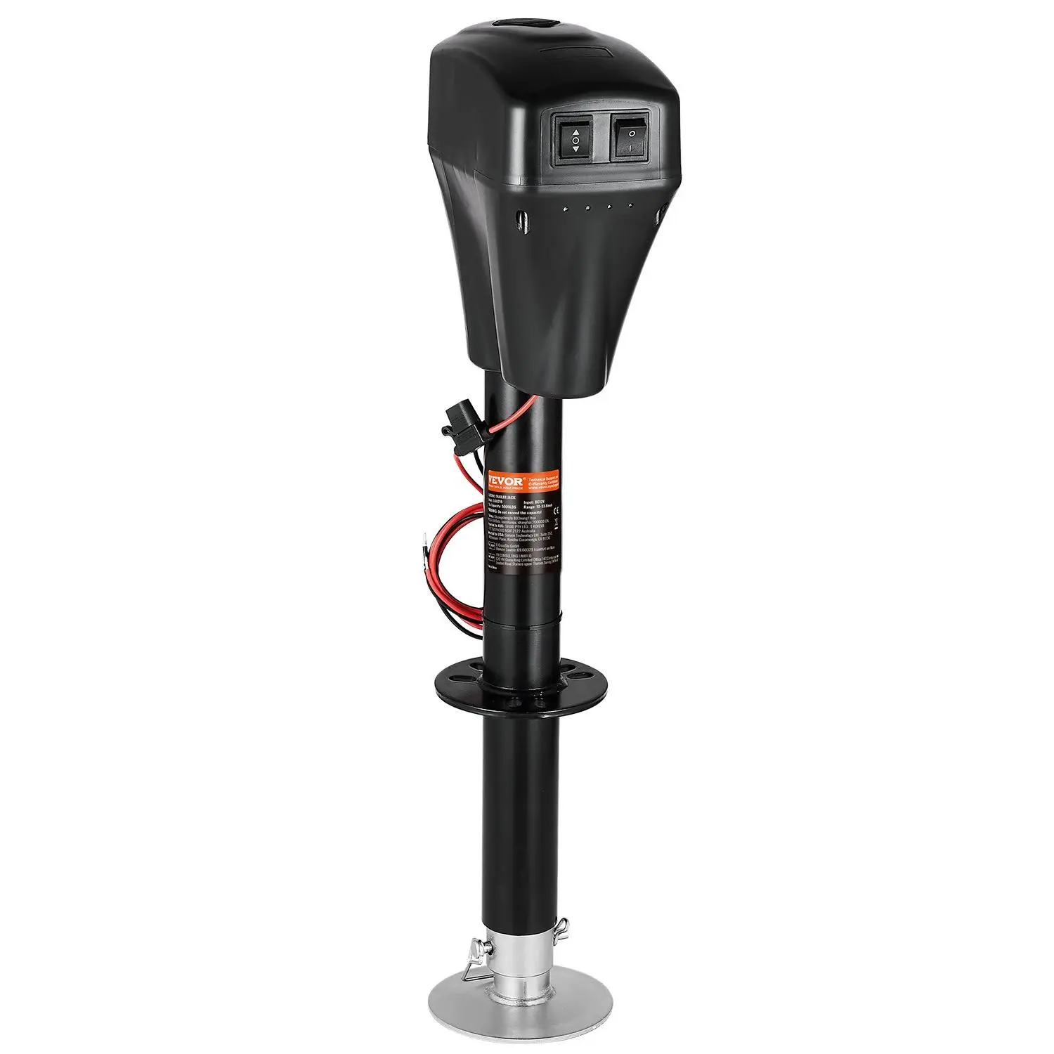 VEVOR Electric Trailer Jack, 5000 lbs, Heavy Duty RV Electric Power Tongue Jack with 2 Way Connector, Manual Crank Handle Weatherproof Jack Cover, 10"-28.3" Lift, for RVs, Trailers Campers, Black