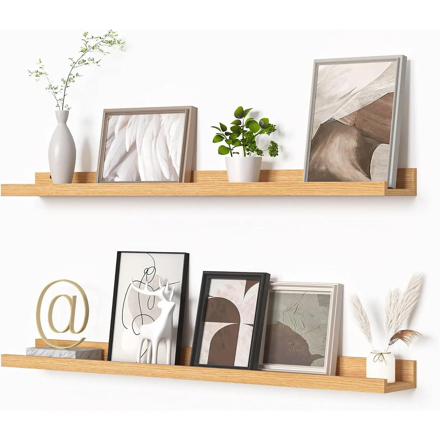 Picture Ledge Shelf, Floating Shelves Set of 2, 36 Inches Picture Shelf for Wall with Ledge, Kids Bookshelf Wall Mounted for Living Room Bedroom Decor Books Photo Frames - Natural Oak