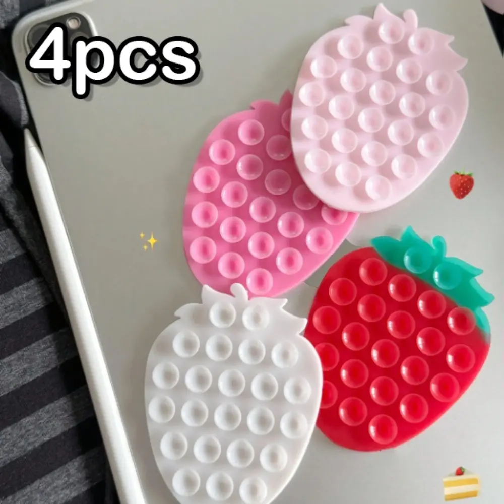 2pcs 4pcs Cute Strawberry Silicone Suction Cup Phone Grip Strong Suction for Binge Watching Selfie Hands Free Compatible with iPhone Android Tablet Perfect Gift for Girls