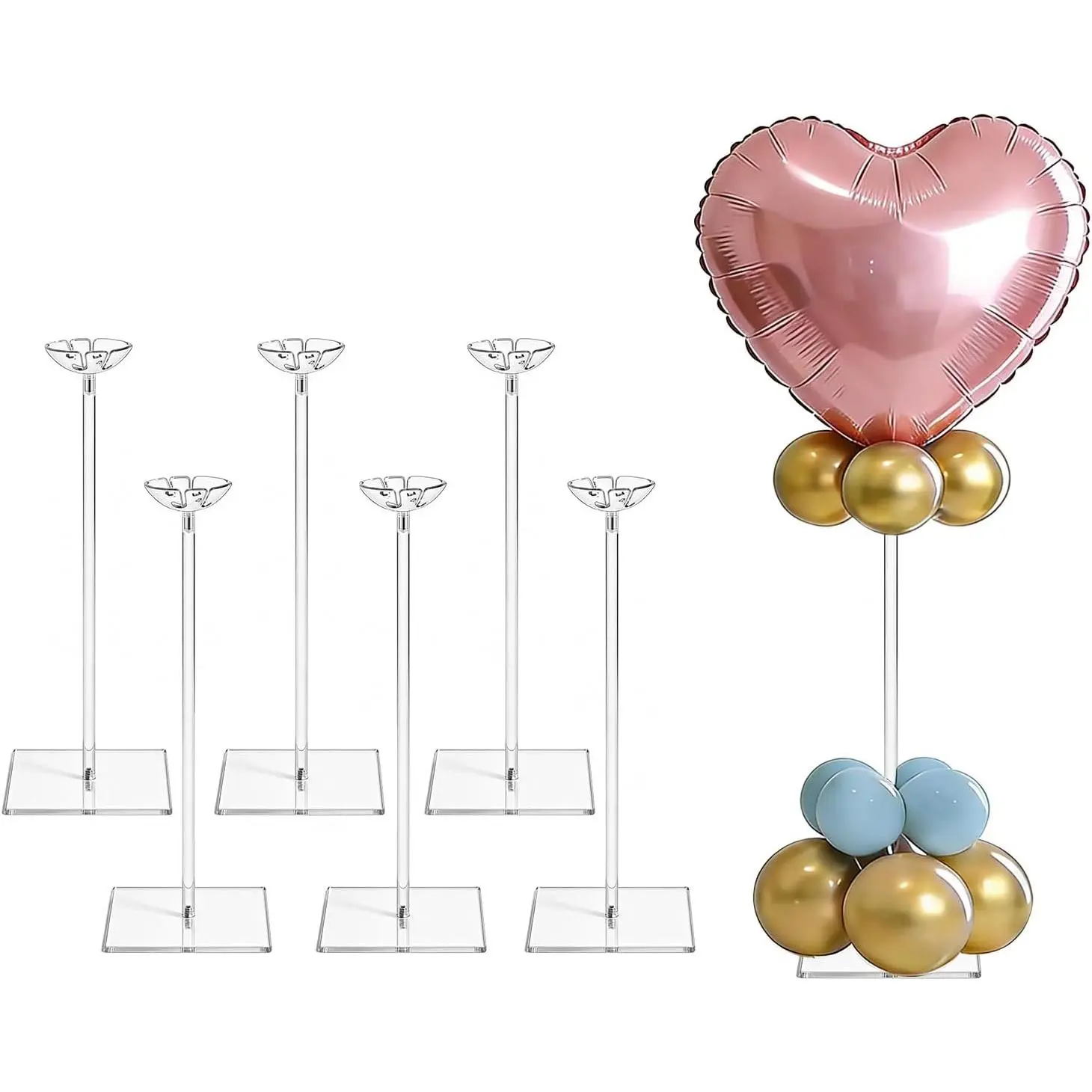 6 Pack Clear Acrylic Balloon Stand Kit, 15.75 Inch Reusable Balloon Sticks Holder With Base Perfect for Tabletop Centerpiece Party Event Decorations (15.75" 6 Pack)