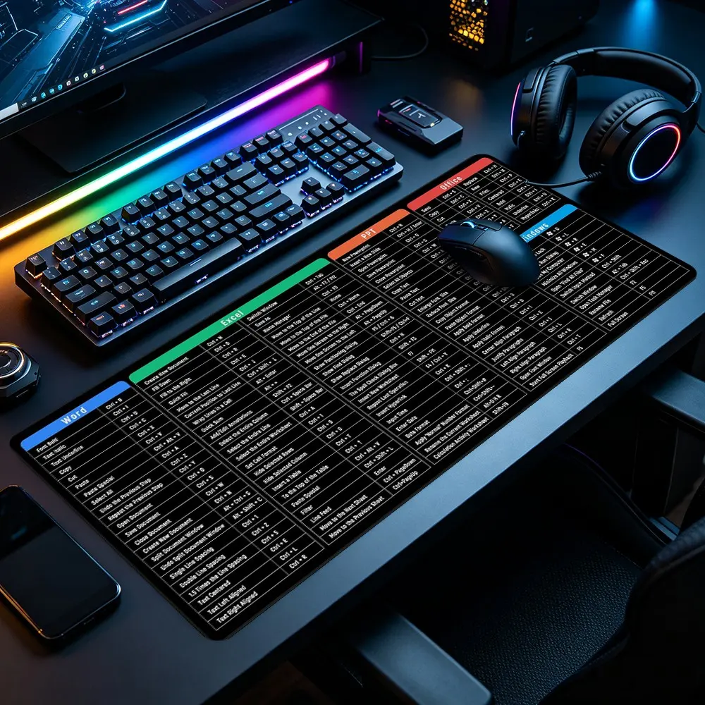 Color Coded Office Shortcut Cheat Sheet Large Extended Gaming Mouse Pad, Hotkey Reference Desktop Protector, Smooth Surface Non-Slip Rubber Lock Edge HD Print, Suitable for Gaming, Office & Gift for Family Friends Colleagues