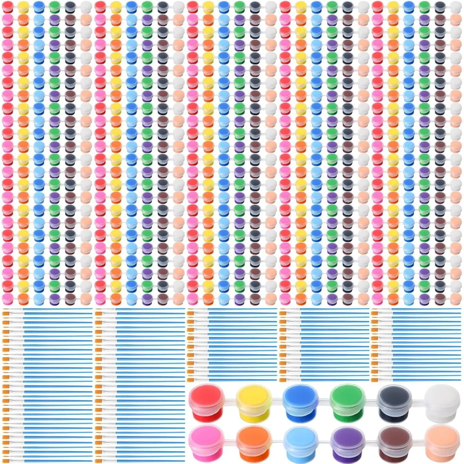 840 Pcs Mini Acrylic Paint Set 60 Set 12 Colors Washable Paint Strips 60 Pcs Flat Brushes 60 Pointed Brushes for Arts Crafts Birthday Party Favors(2 ml)