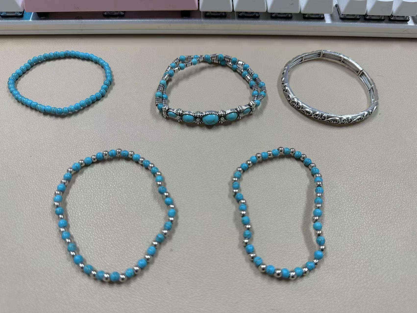 Turquoise beaded DIY bracelet - Bohemian style handcrafted multi-piece jewelry set