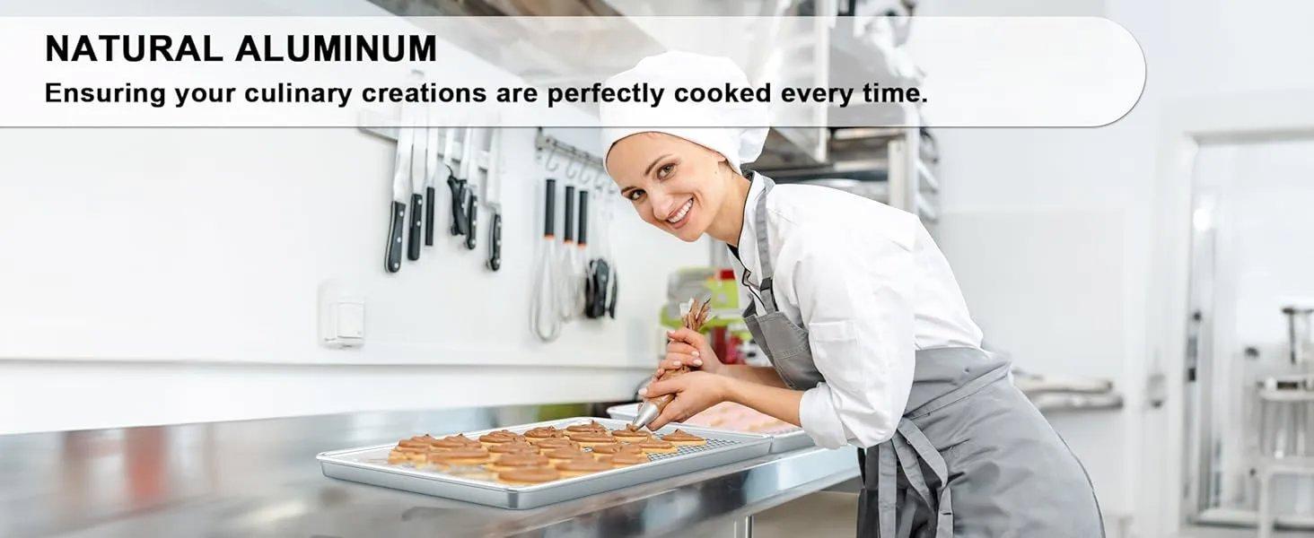THE WELL KEPT 24 Inch Baking Sheet Pans with Rack Set, Natural Aluminum Cookie Sheet, Extra Large Commercial Quality Baking Sheet Pan Set, Warp Resistant Nonstick Thick Cookie Tray Pans for Baking, Roasting