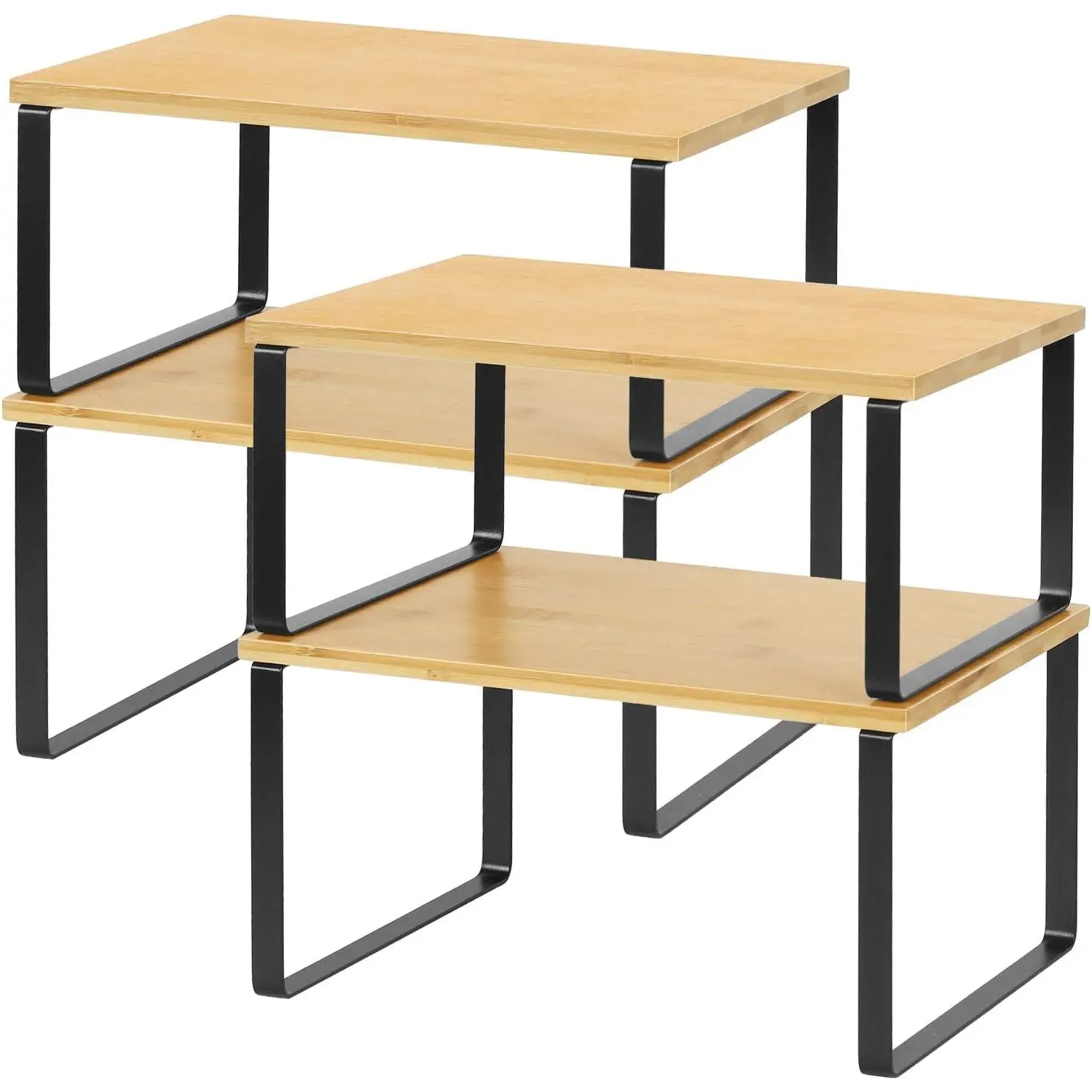 Kitchen Cabinet and Counter Shelf Organizer, Stackable & Expandable, Set of 4, Black and  | Stackable & Expandable  Rack, Space-Saving Pantry Organizers Bathroom Countertop Storage,  and Black