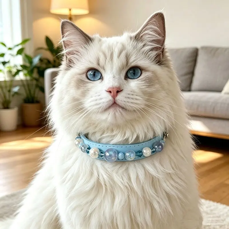 Pet Beaded Collar, Dreamy Sparkling Pearl with Bell, Adjustable PU Leather Neckband, Suitable for Small Cats and Dogs