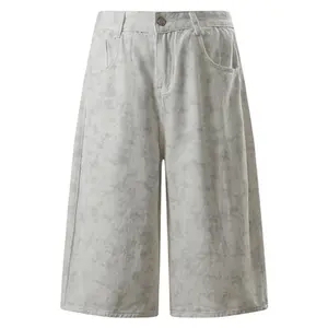 American Retro Mottled Blotched Washed Casual Denim Capris Classic Five Pocket Denim Structure Smooth Skin-Friendly Cotton Multi-Scene Daily Outfit Knee Culottes # jean shorts men # men's shorts summer # SummerWins # fathersdaygift