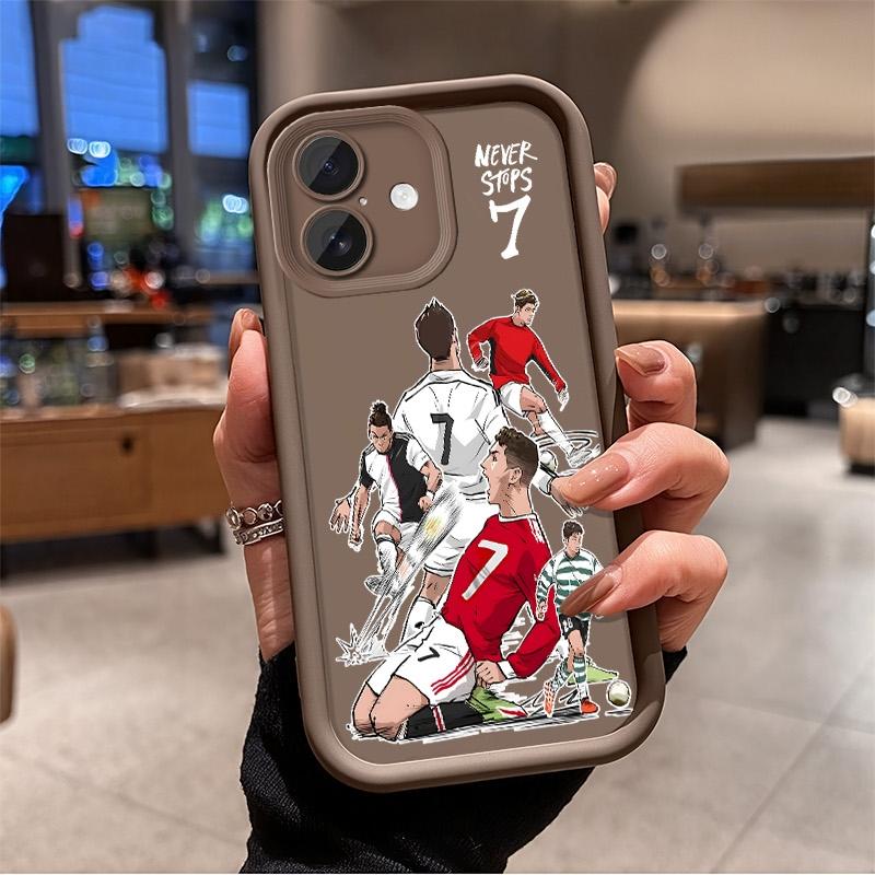Soccer Player Number 7 Junk Phone Case for iPhone 17 Pro Max 16 E 15 14 Plus 13 12 11 Pro Max & Samsung S21S22 S23 S24 S25 S26 Ultra Plus, "Never Stops" Football Legend Brown Matte Shockproof Protective Cover