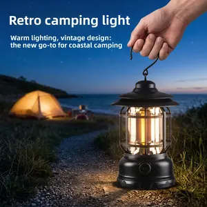 Multifunctional Retro Camping Lantern – Tent Light, Emergency Charger, & Ambient Light with Extra-Long Battery Life