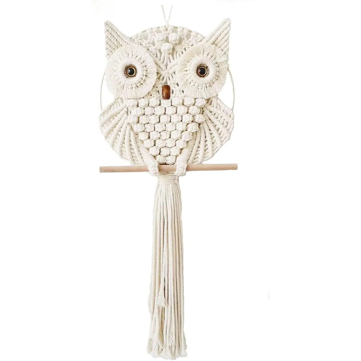 Achart Cotton Owl Macrame Wall Hanging - Hand-Woven Boho Tapestry with Hook, Christmas Decoration Gift for Bedroom Living Room, Beige S Size