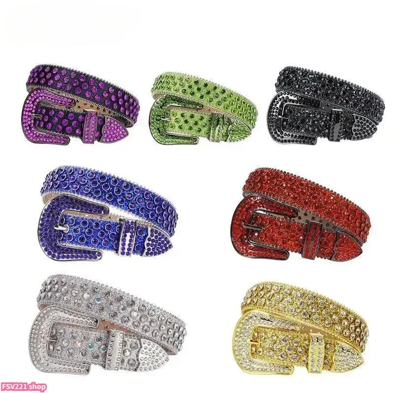 Unisex Western Punk Rhinestone Belt - Glett Buckle, Multicolored, Sparkling, Long-Lasting, Sun-Protective Fashion Accessory for Special Events, Belts for Women