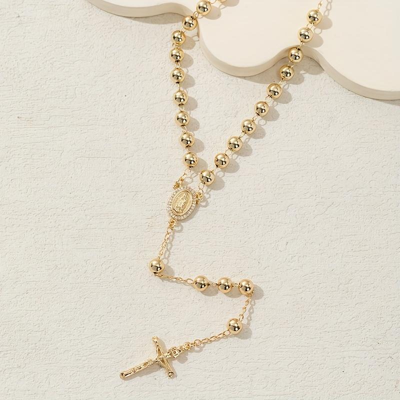 14K Gold Plated Catholic Y Necklace With Our Lady Of Guadalupe And Rosary Beads - Elegant Cross Pendant For Women, Everyday Elegance | Religious Jewelry |   Durable Chain, Christian Jewelry Trendy Fashion Lover 2026 Mother'S Day Gift