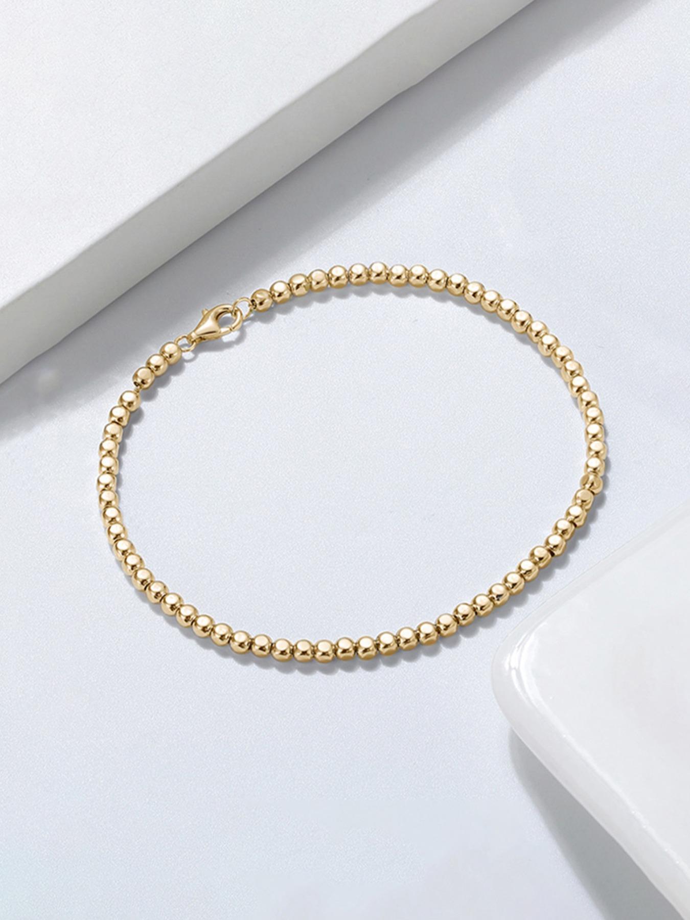 925 Sterling Silver Simple  Bead Chain Bracelet, High Quality Fashionable Jewelry for Women & Men, Trendy All-match & Exquisite Jewelry for Birthday Gift
