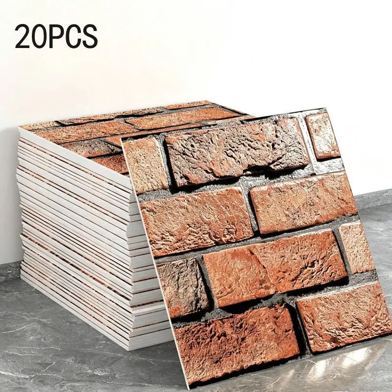 Fake brick wallpaper tiles with brick patterns | Red brick pattern textured self-adhesive wallpaper, removable vintage wallpaper, waterproof for fireplaces, kitchens. Background wall renovation panels